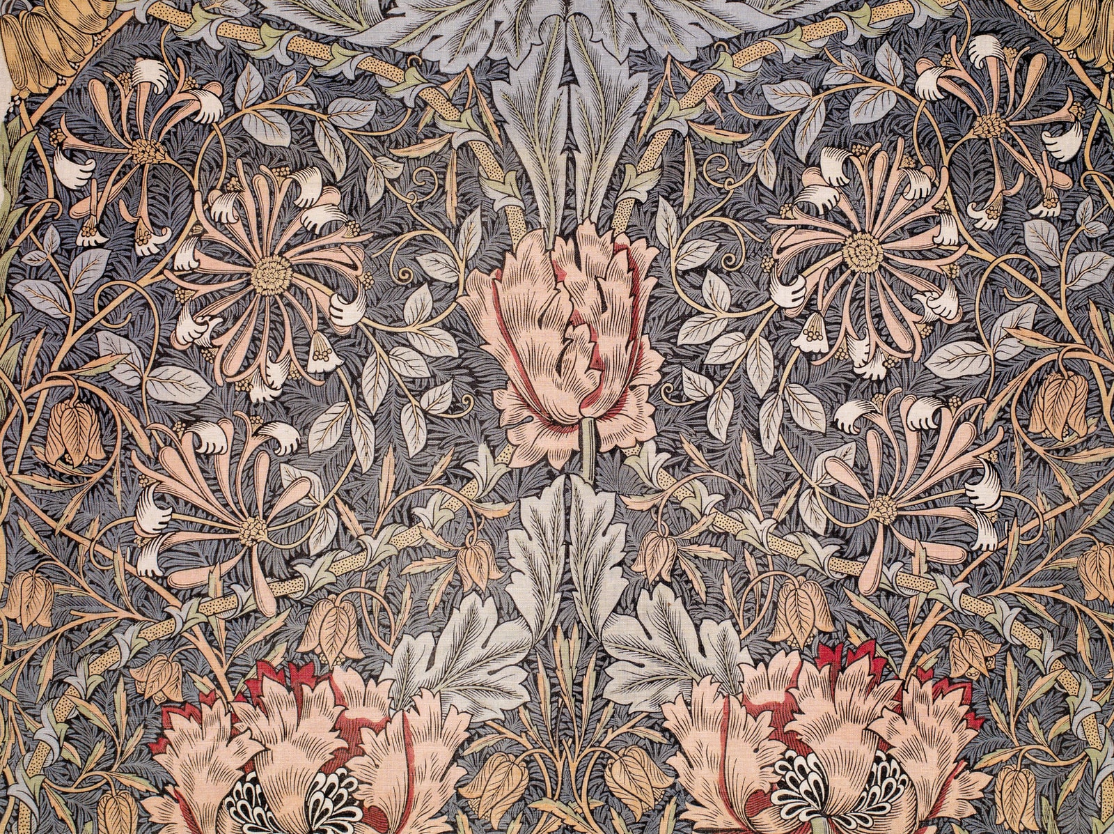 white blue and red floral textile