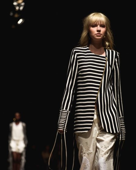 women's black and white striped coat